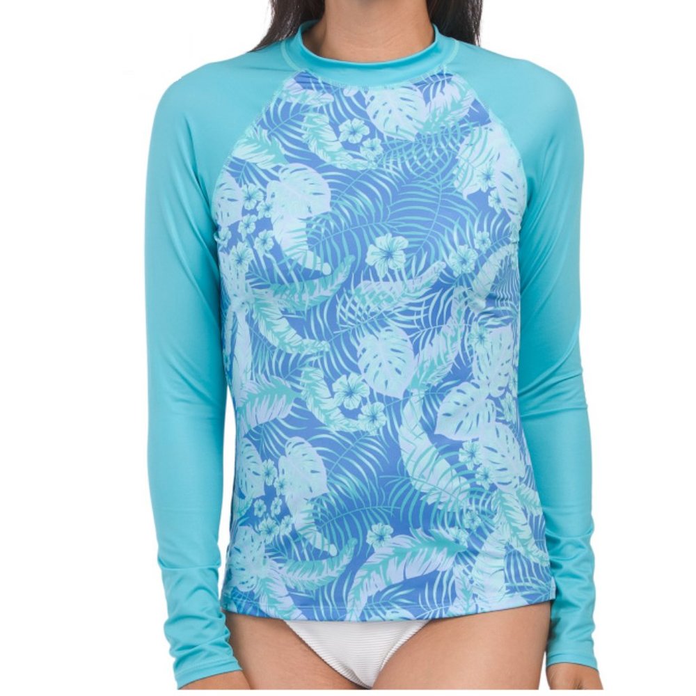 Cabana Life UPF 50+ Aqua Tropical Rashguard Swim Top